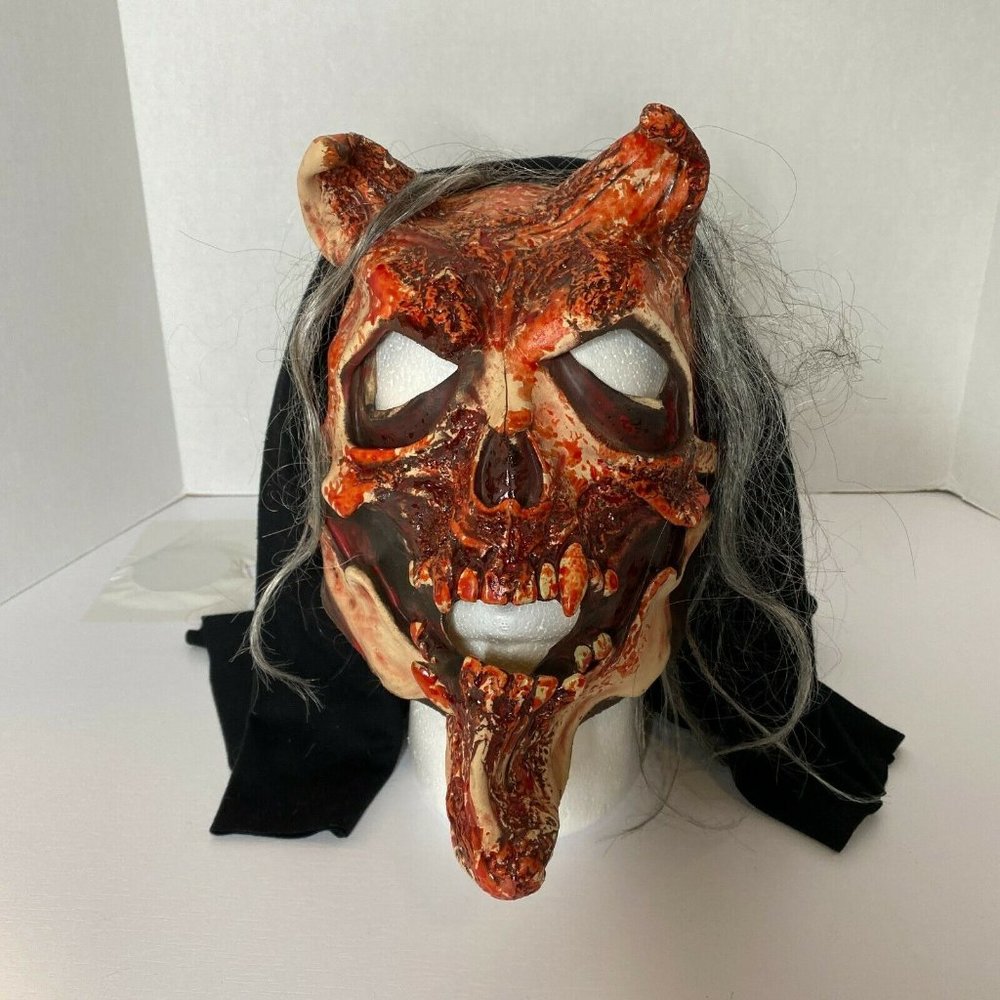 Zagone Studios Latex Face Mask with Attached Hood Satanic Skull  Halloween - Picture 4 of 7